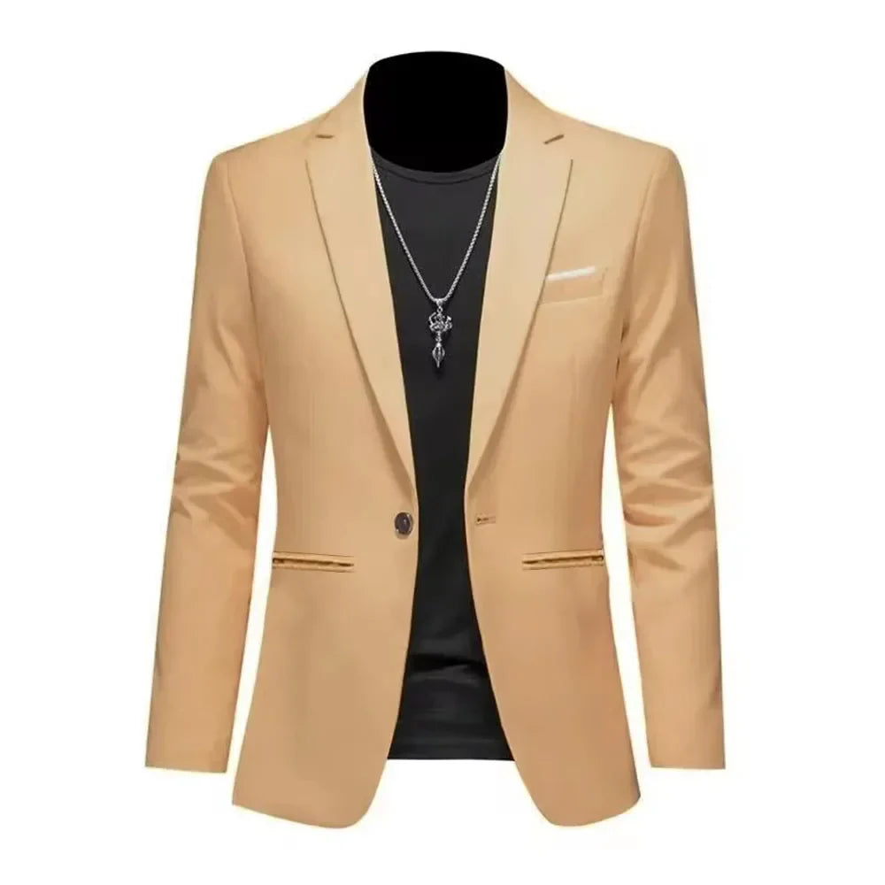 Men’s Casual Business Slim Fit Suit Jacket — Trendy Autumn Single-Button Formal Blouse, Non-Iron Solid Color