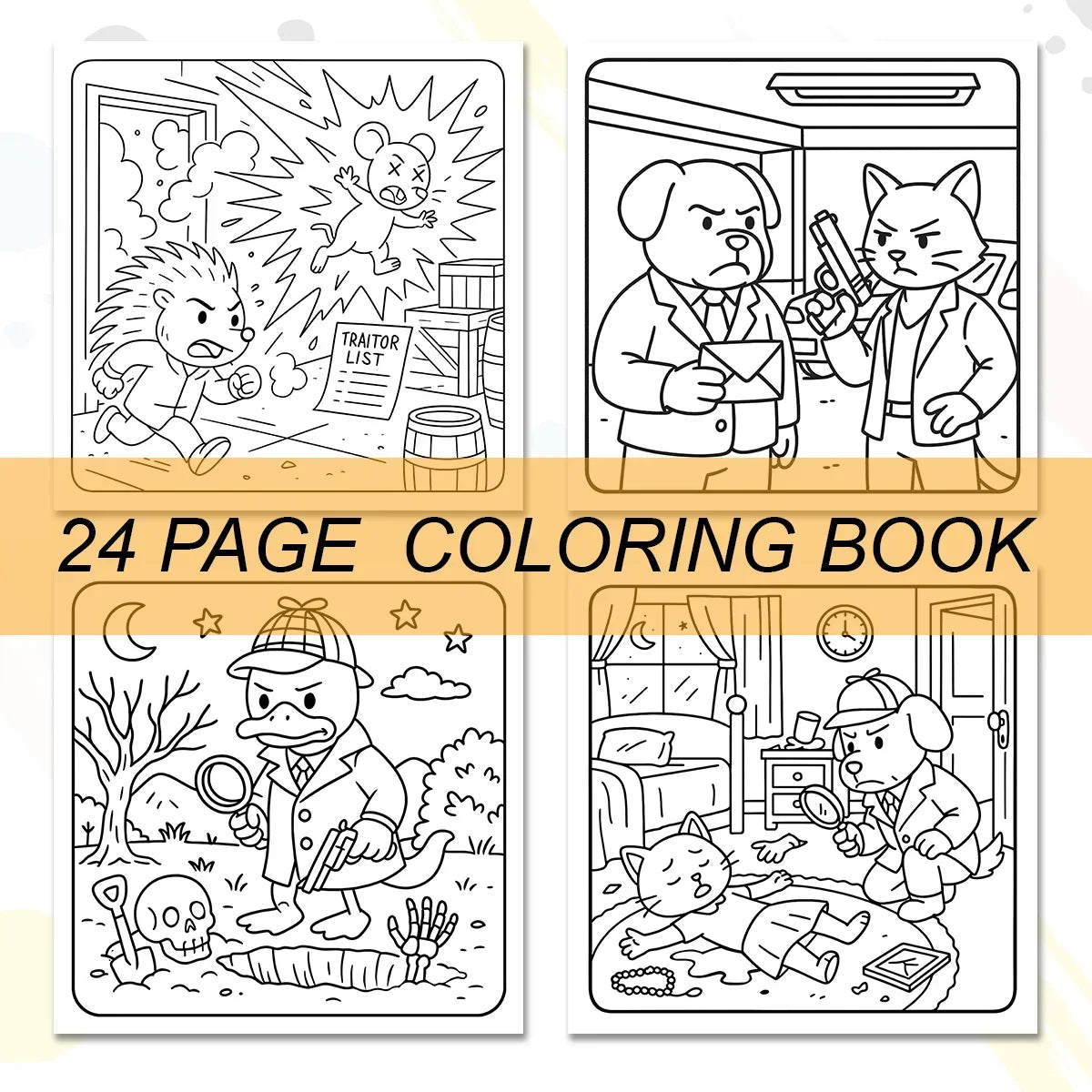 Crime Scenes Cute & Cozy Coloring Book - 24-Page Adorable Creepy Creatures Halloween DIY Drawing Book for Adults