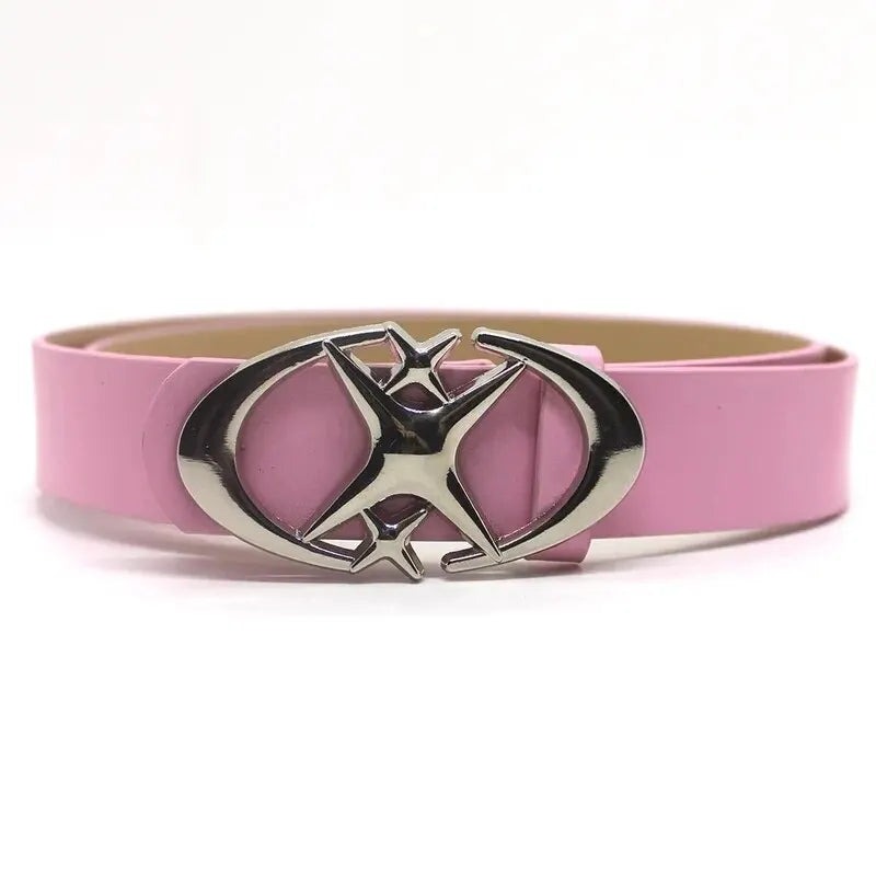 Women’s Punk Star Buckle Belt – Cross Metal Vintage Gothic Y2K PU Leather Waistband for Pants & Jeans, Unisex Fashion Belt