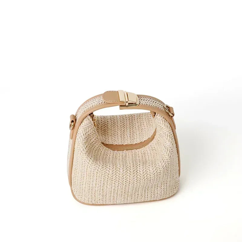 Summer Small Straw Handbag — Trendy Woven Bucket Crossbody Shoulder Bag, Casual Beach Tote for Girls