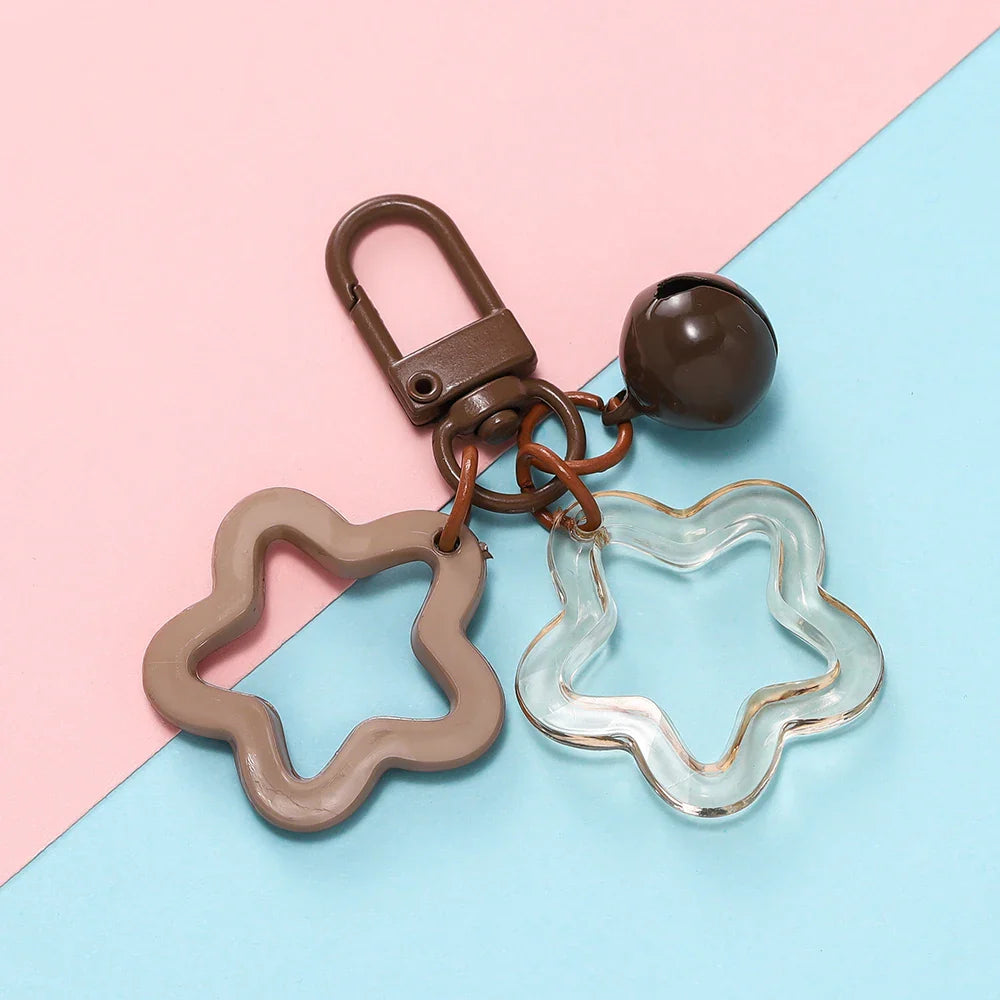 Hollow Star Charm Pendant Keychain – Colorful Acrylic Beads with Bell Bag Lanyard Keyring Jewelry Making Accessories