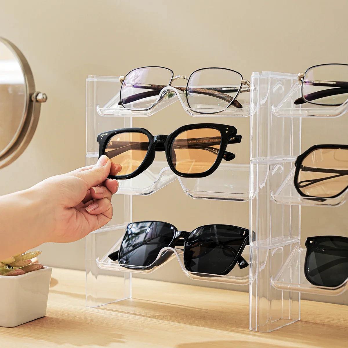 2-Pack Transparent Stacking Glasses Rack – Desktop Sunglasses Display Holder