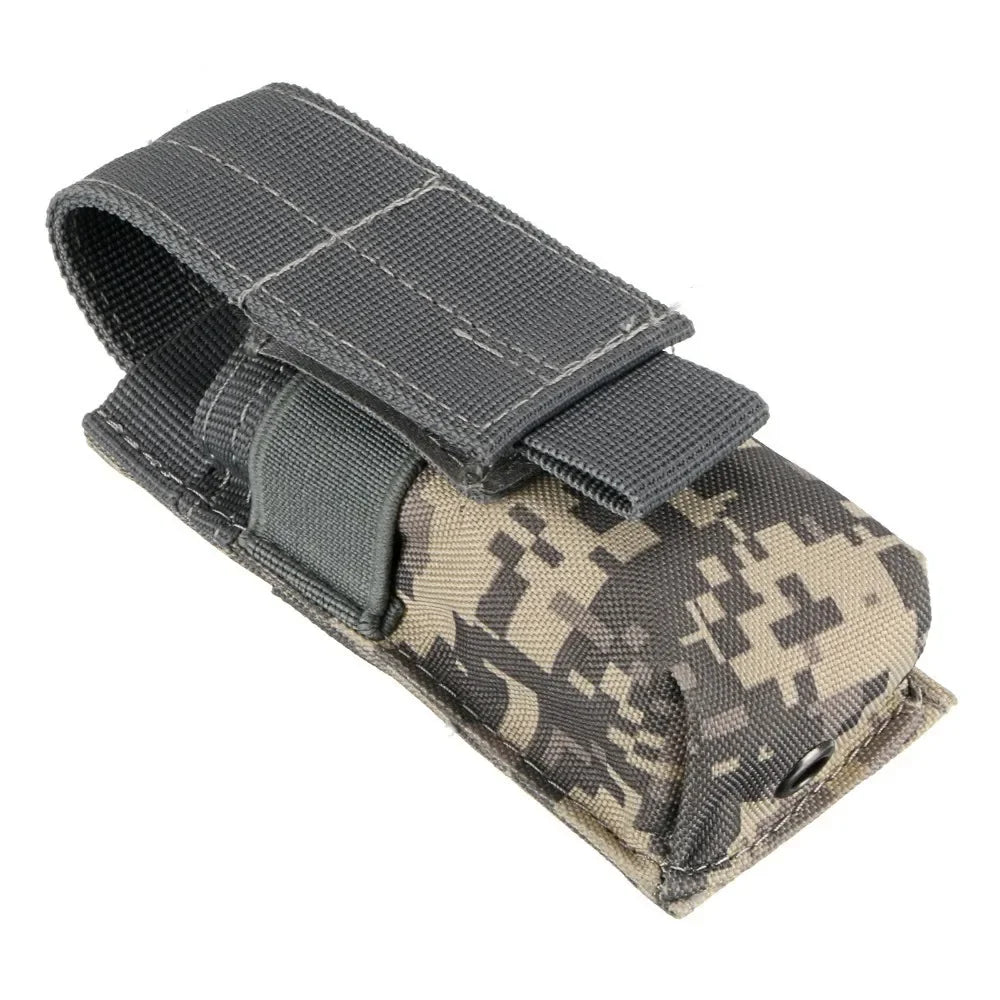 Tactical MOLLE Magazine Pouch - Single Mag Holder with Flashlight & Knife Storage
