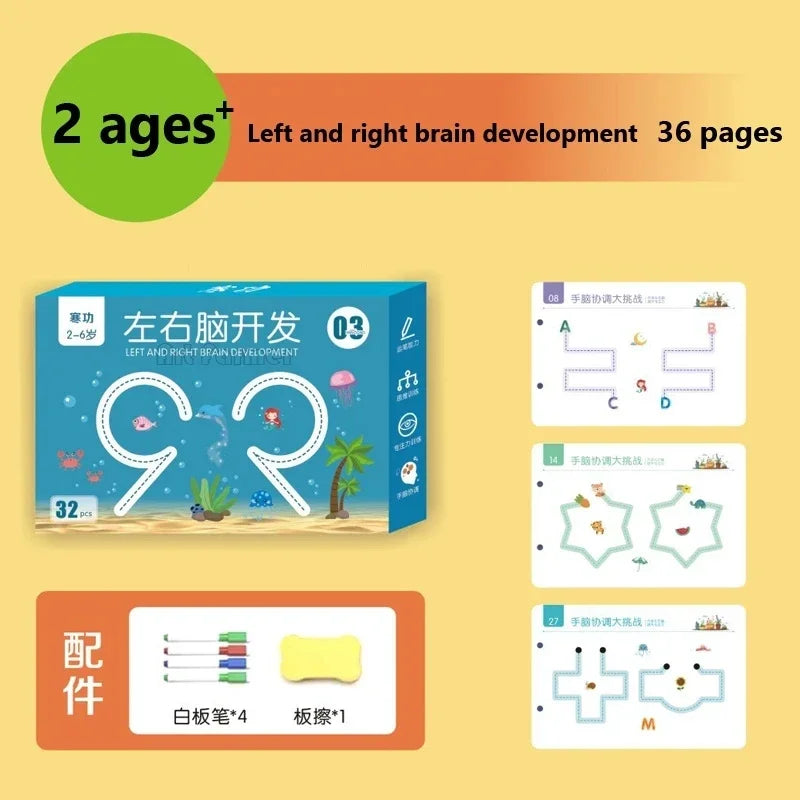 Magical Reusable Tracing Workbook – Montessori Drawing Practice & Control Training Copybook for Kids