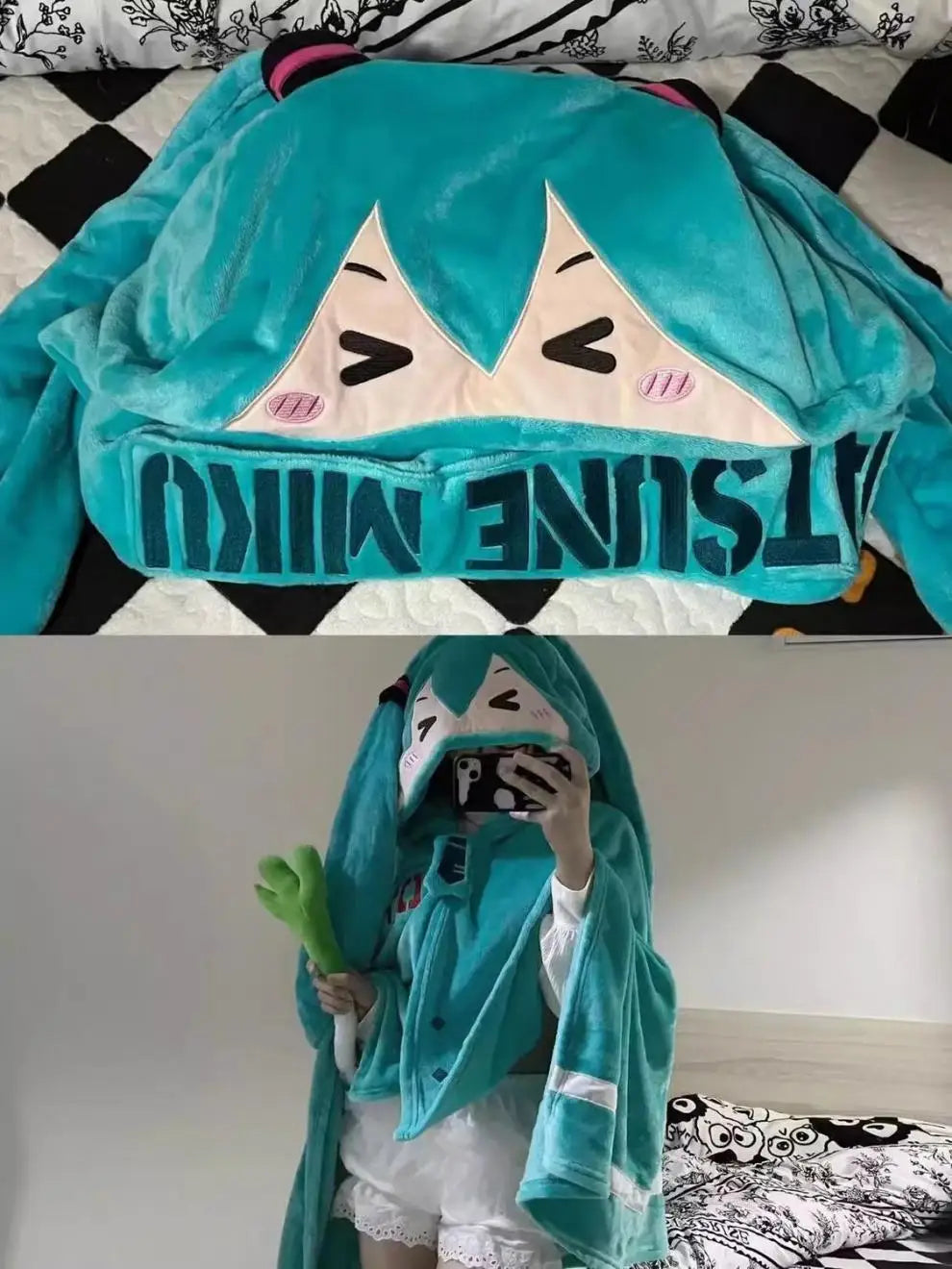 Kawaii Hatsune Itabag Multi-Functional Hooded Air Conditioning Blanket – Soft & Warm Miku Flannel Siesta Shawl Gift