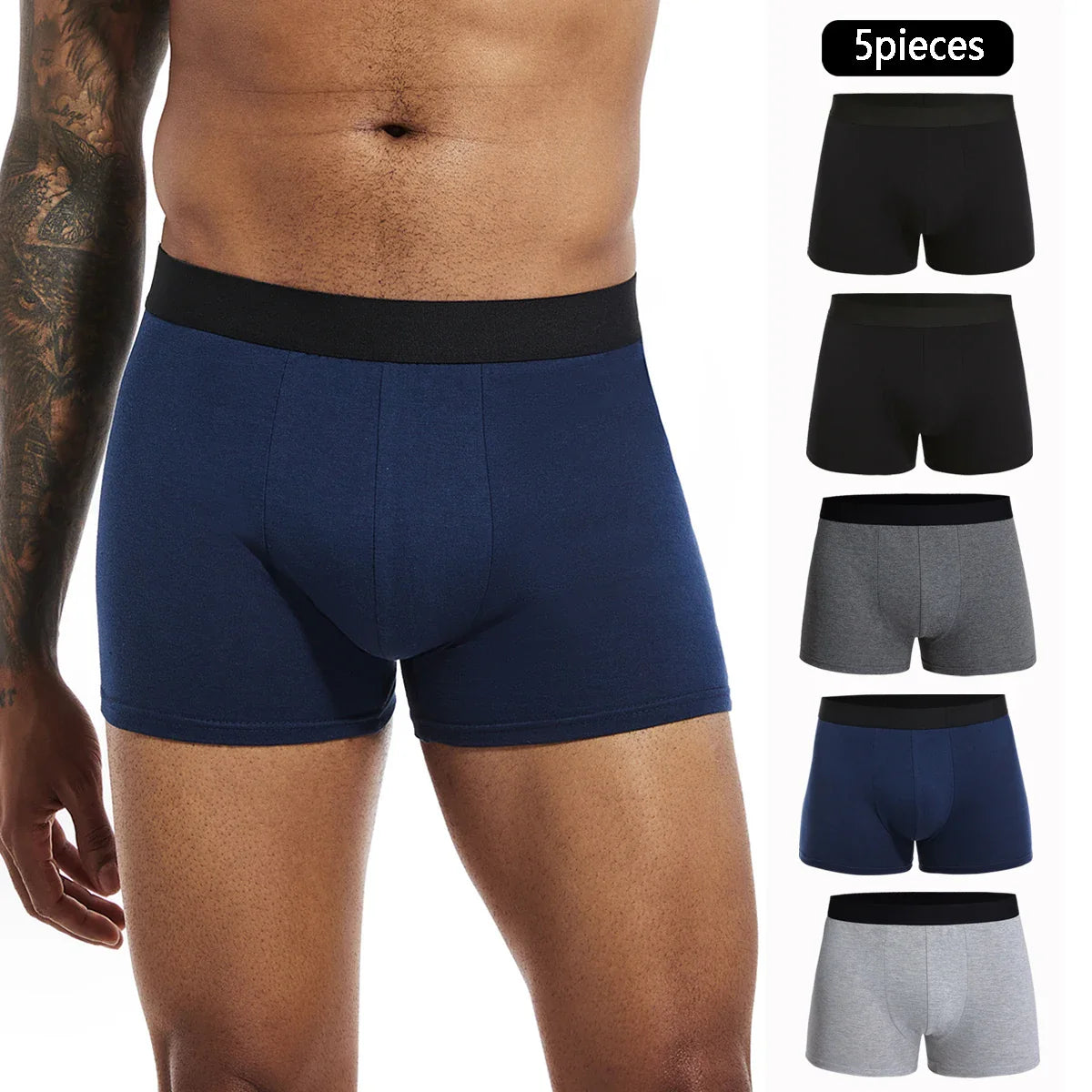 5-Pack Men’s Cotton Boxer Briefs – Soft Breathable Underwear Shorts for Men, Comfortable Luxury Stretch Boxer Shorts Set