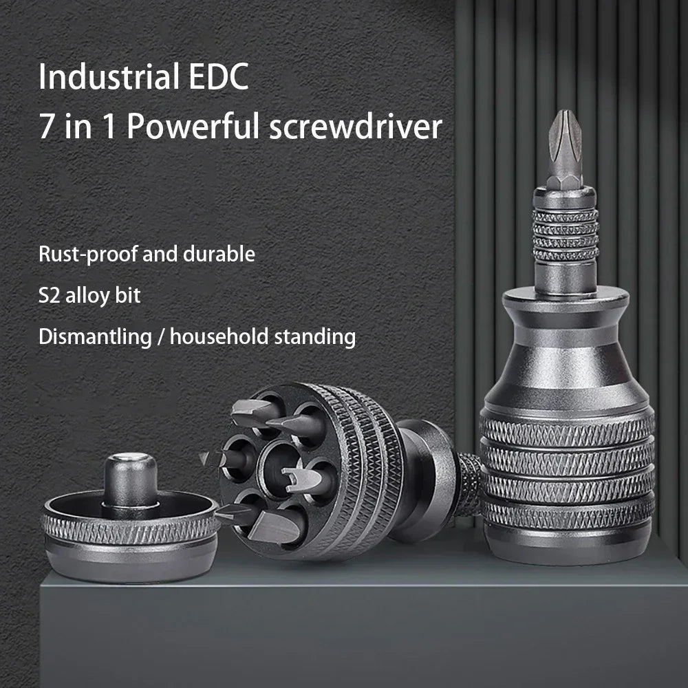 Mini Titanium Screwdriver Set — 7-in-1 Magnetic 1/4" S2 Alloy Steel Drill Bit EDC Repair Tool