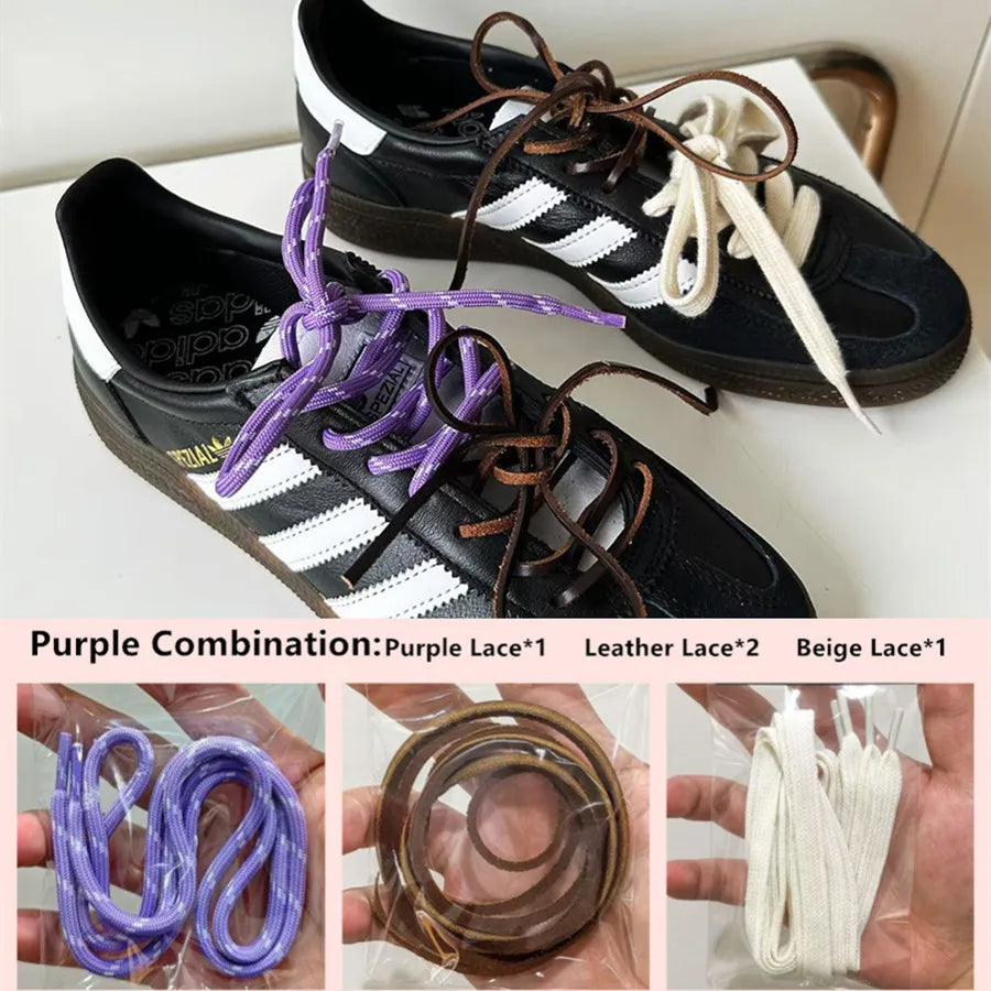 4PCS Vintage DE Leather Shoelaces Set – Round & Flat DIY Sports Casual Shoe Laces Combination