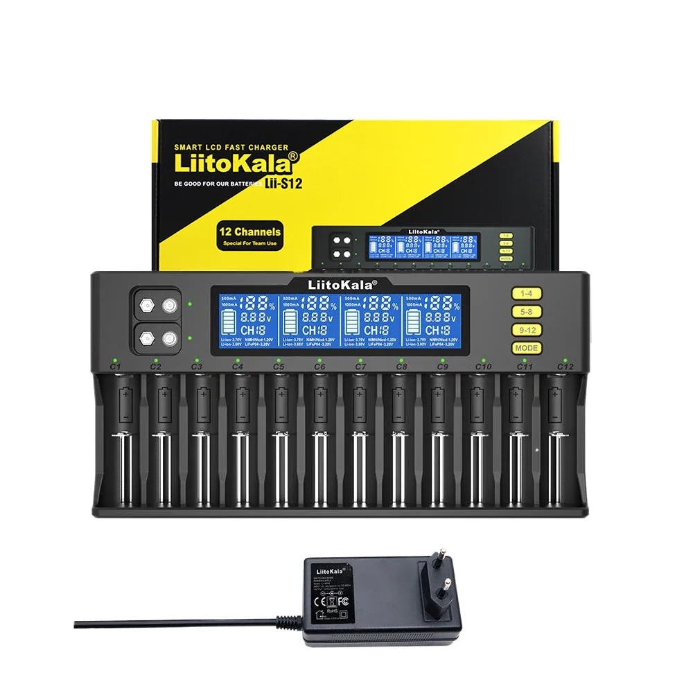 LiitoKala Lii-S8 Lii-S12 CH4 Multi-Function Battery Charger – 18650, 26650, 21700, 26700, AA, AAA Li-ion, NiMH, LiFePO4 Compatible