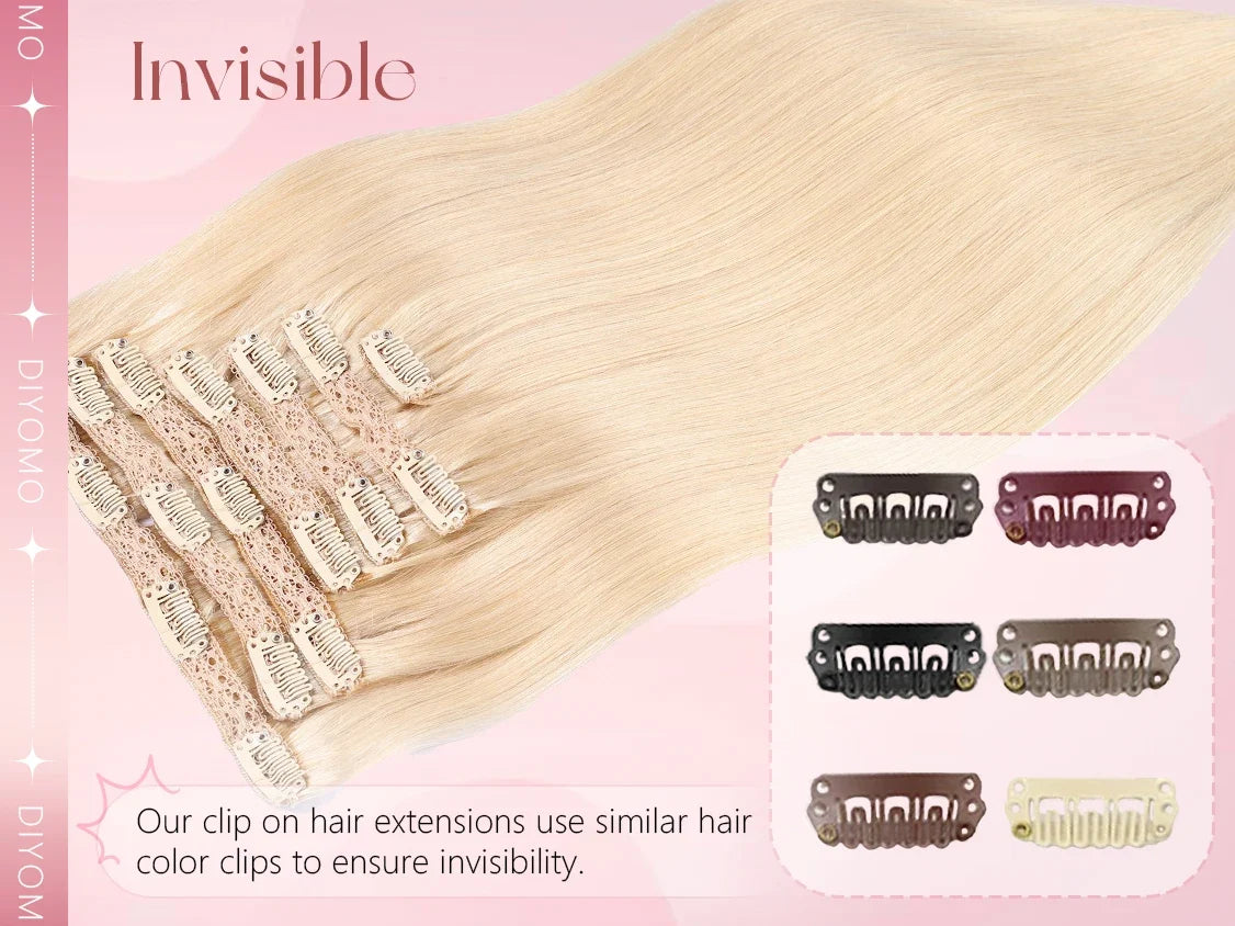 Natural Black Straight Human Hair Extensions - 7-Piece PU Clip-In Invisible Weft Set 116g