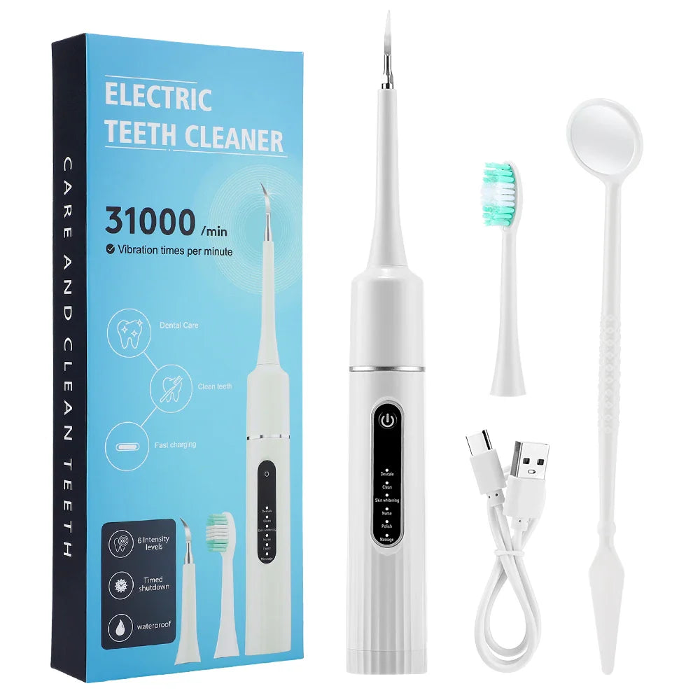 Electric Sonic Tooth Cleaner – Waterproof Dental Plaque & Tartar Remover Ultrasonic Toothbrush with 5 Replacement Brush Heads