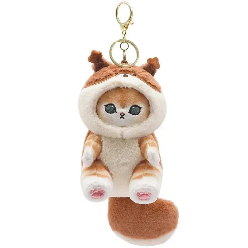 Kawaii Mofusand Shark Cat Keychain — Cartoon Cross-Dressing Doll Pendant for Backpack Decor