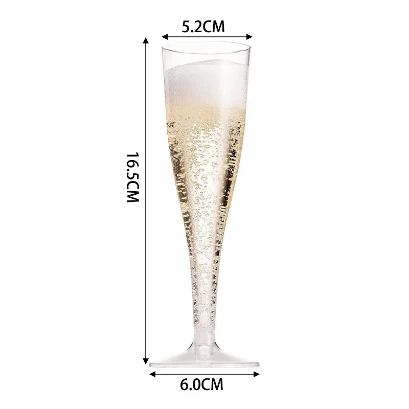 25Pcs 5oz Clear Plastic Champagne Flutes – Disposable Sparkling Wine & Cocktail Cups for Weddings, Parties & Toasting Events