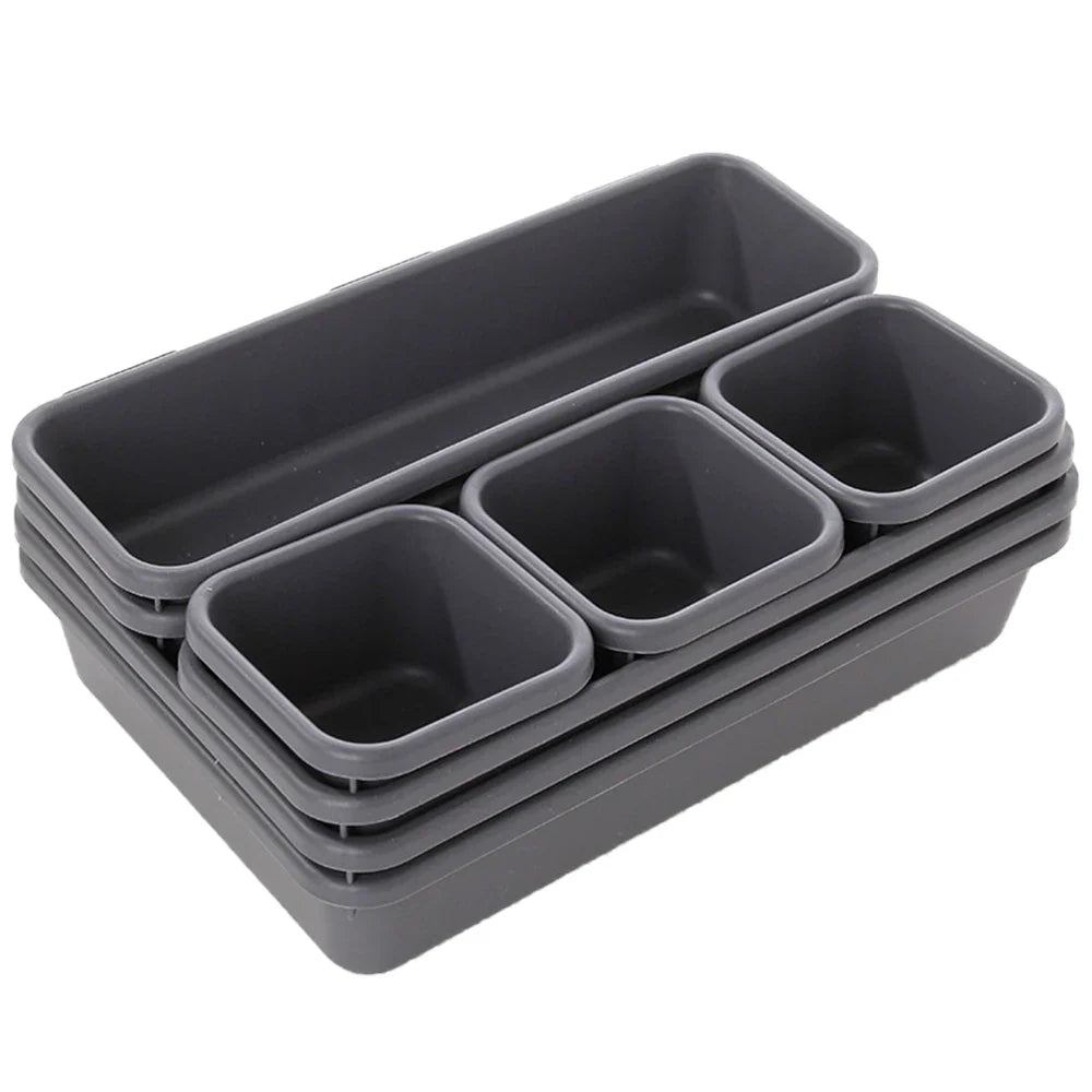 8Pcs Adjustable Drawer Organizer Set – Multi-Purpose Storage Trays for Makeup, Cosmetics, Jewelry, Kitchen & Bathroom Dividers