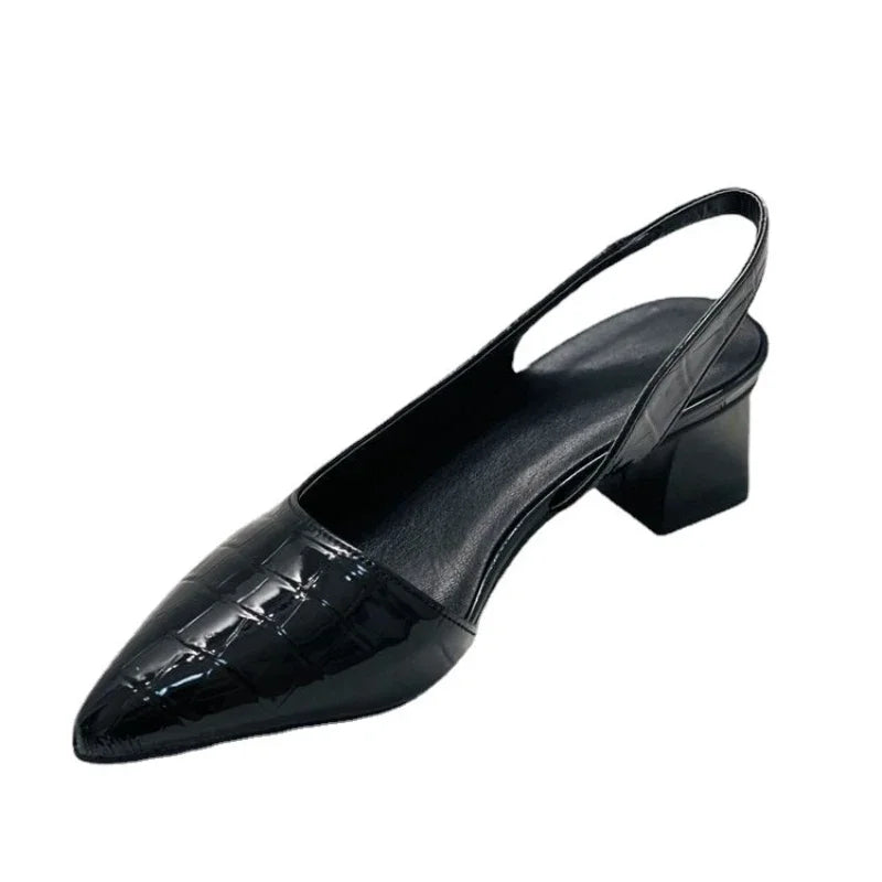 Women’s Pointed Toe Slingback Pumps – Mid Chunky Heel Summer Sandals, Vintage Style Slippers