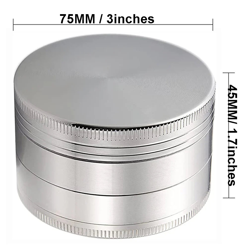 75mm (3") 4-Layer Zinc Alloy Herb Grinder — 4-Piece Large Spice & Smoking Crusher