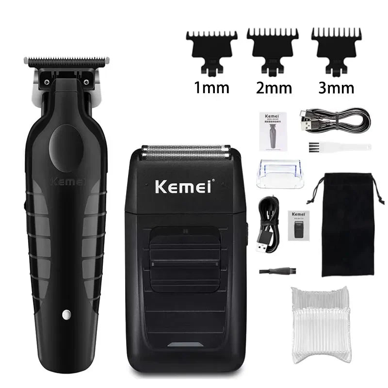 Kemei Professional Hair Clipper Kit – KM-2296, KM-2299, KM-1102 Electric Shaver & Cordless Trimmer for Men’s Hair Cutting