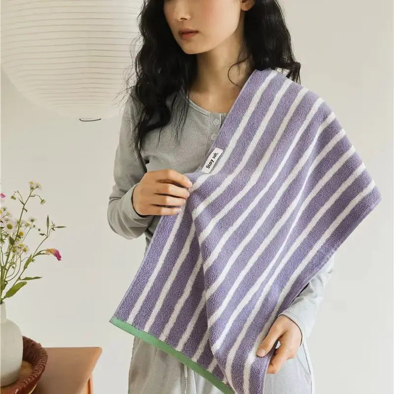 Autumn Winter Striped Cotton Bath Towel – Soft Plush Absorbent Washcloth for Bathroom Use, Unisex Home Spa & Hotel Towel