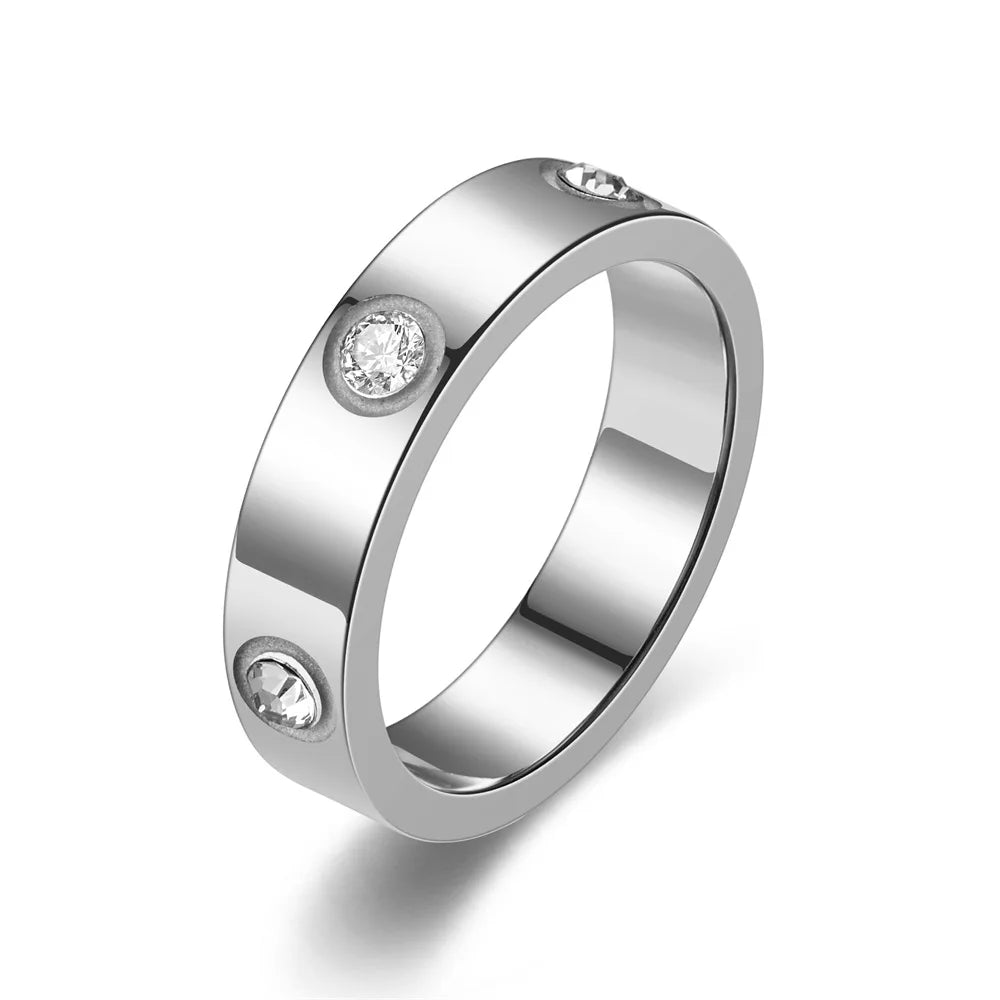 Classic Stainless Steel Diamond Ring — Unisex Fashion Jewelry Gift, Sizes 5-11 for Men & Women