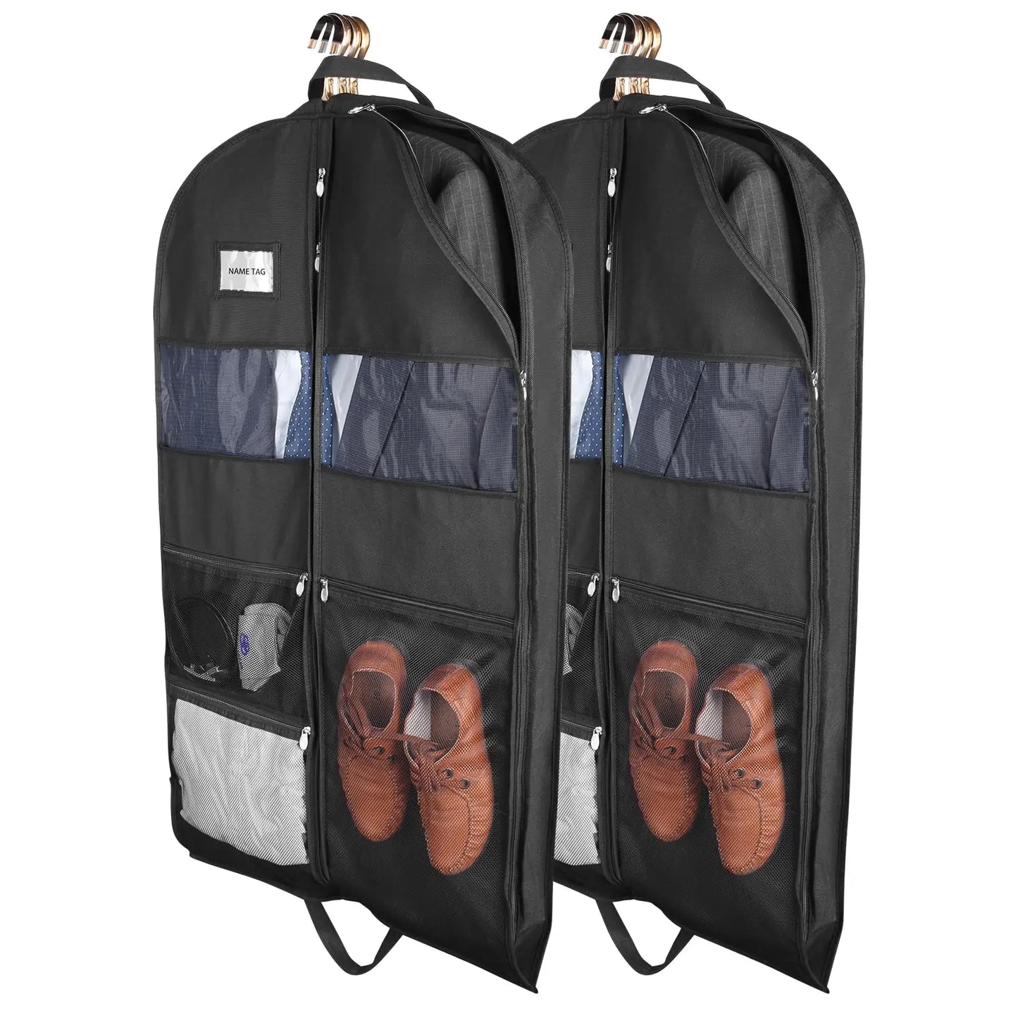 Travel Garment Bags for Men — Hanging Clothes Storage with Double-Sided Zipper & Large Mesh Pockets, Monogrammed