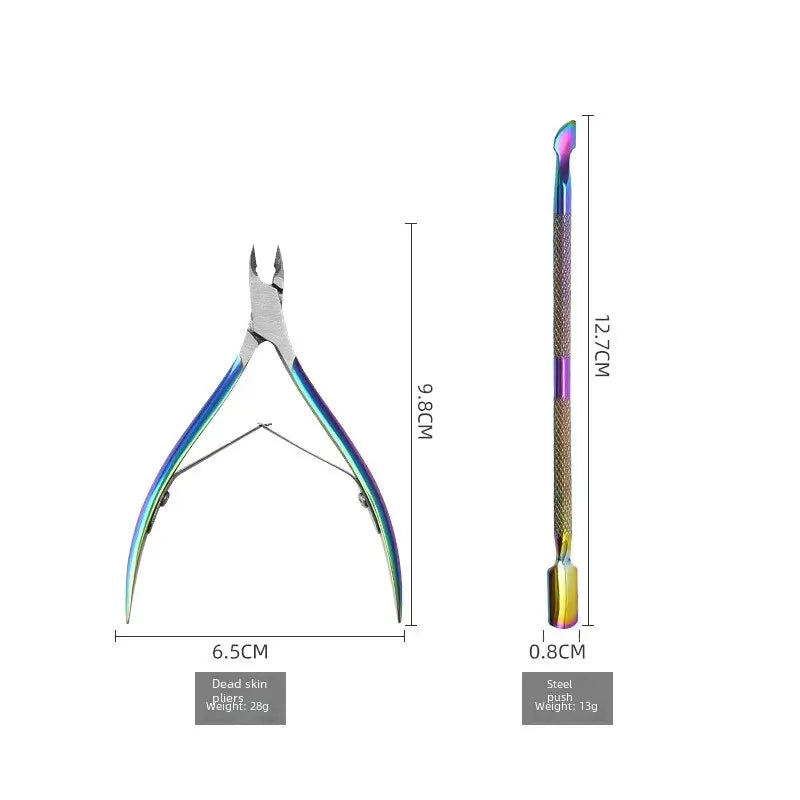 Steel Color Manicure Clippers Set - Titanium Skeleton Dead Skin Scissors, Nail Clippers with Steel Push Dead Skin Scissors