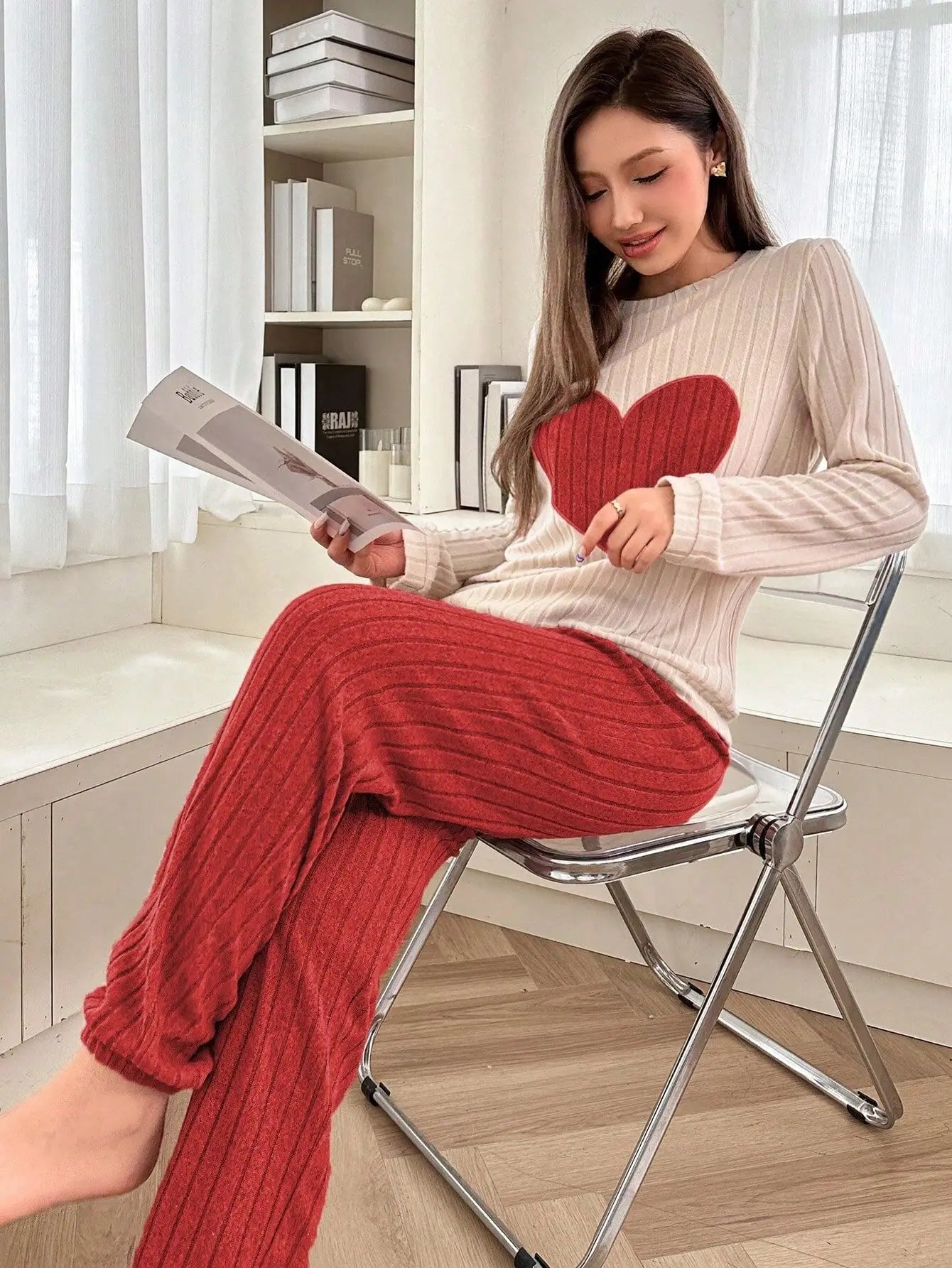 Women’s 2PCS Pajama Set – Long Sleeve Top & Pants Sleepwear Loungewear for Spring & Autumn