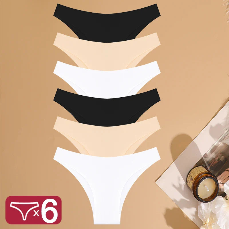 FINETOO 6PCS Ice Silk Seamless Low-Waist Underwear Set — Breathable, High Elasticity Brazilian Panties Lingerie