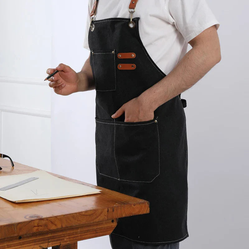 Thick Canvas Apron β Durable Cotton Apron for Kitchen, Coffee Shop, Hair Salon, Carpenter, and Horticultural Work with Denim Strap