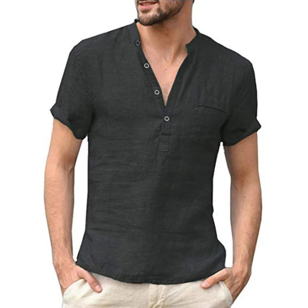 Men’s Summer Cotton Linen Short Sleeve T-Shirt Breathable Casual Loose Fit LED Style Tee Shirt S-3XL Comfort Wear