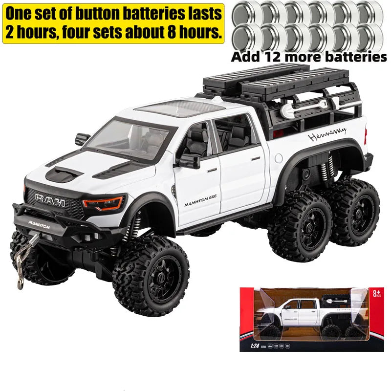 1:24 Dodge Mammoth RAM 1000 TRX 6x6 Diecast Model Car β Metal Alloy Toy with Lights for Kids & Collectors Gift