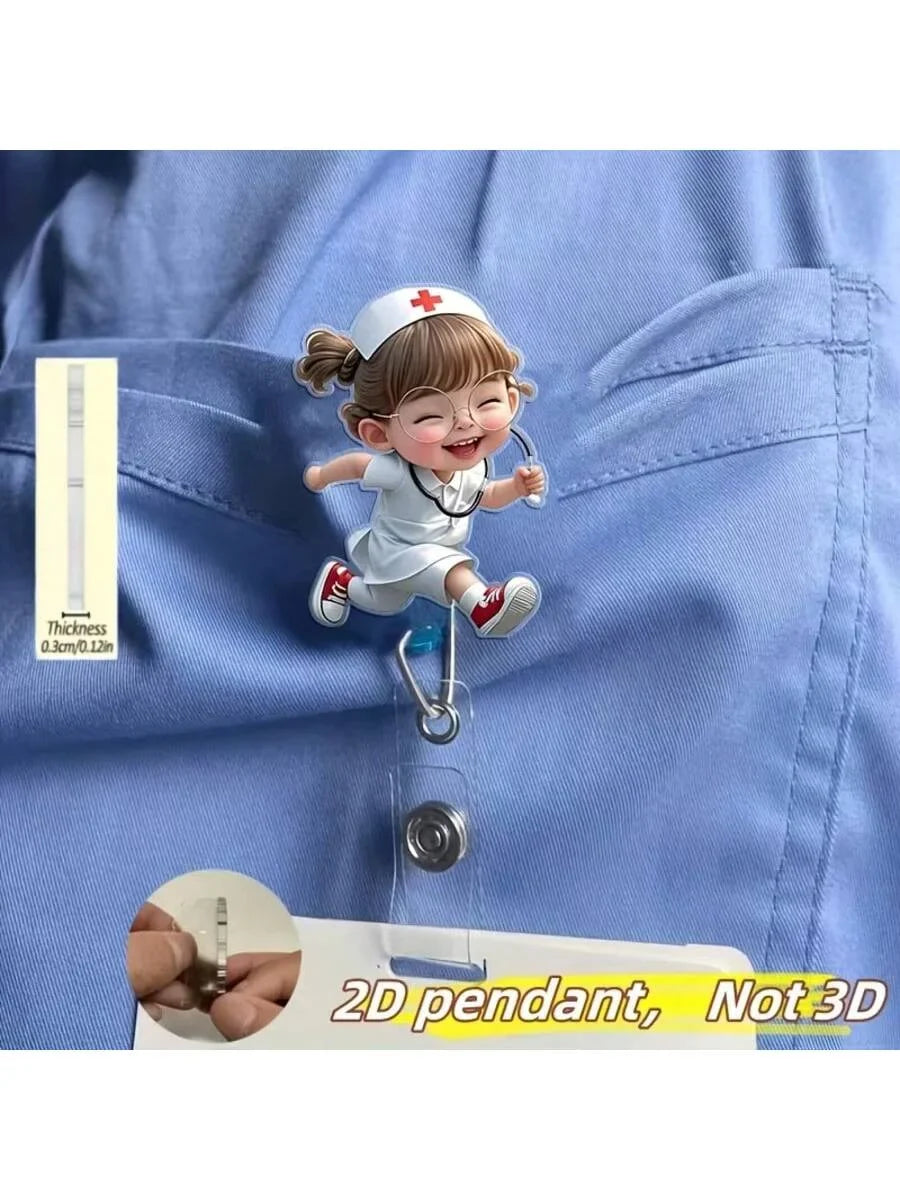 Cute Nurse Retractable Badge Holder - Acrylic Medical ID Clip Reel for Doctors, RN & LPN Staff