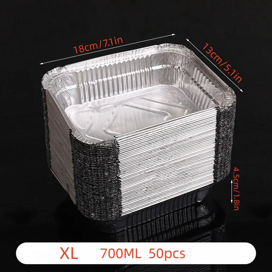 50pcs Disposable Aluminum Foil Pans – Various Sizes for Cooking, Baking, Heating, Storing & Food Prep