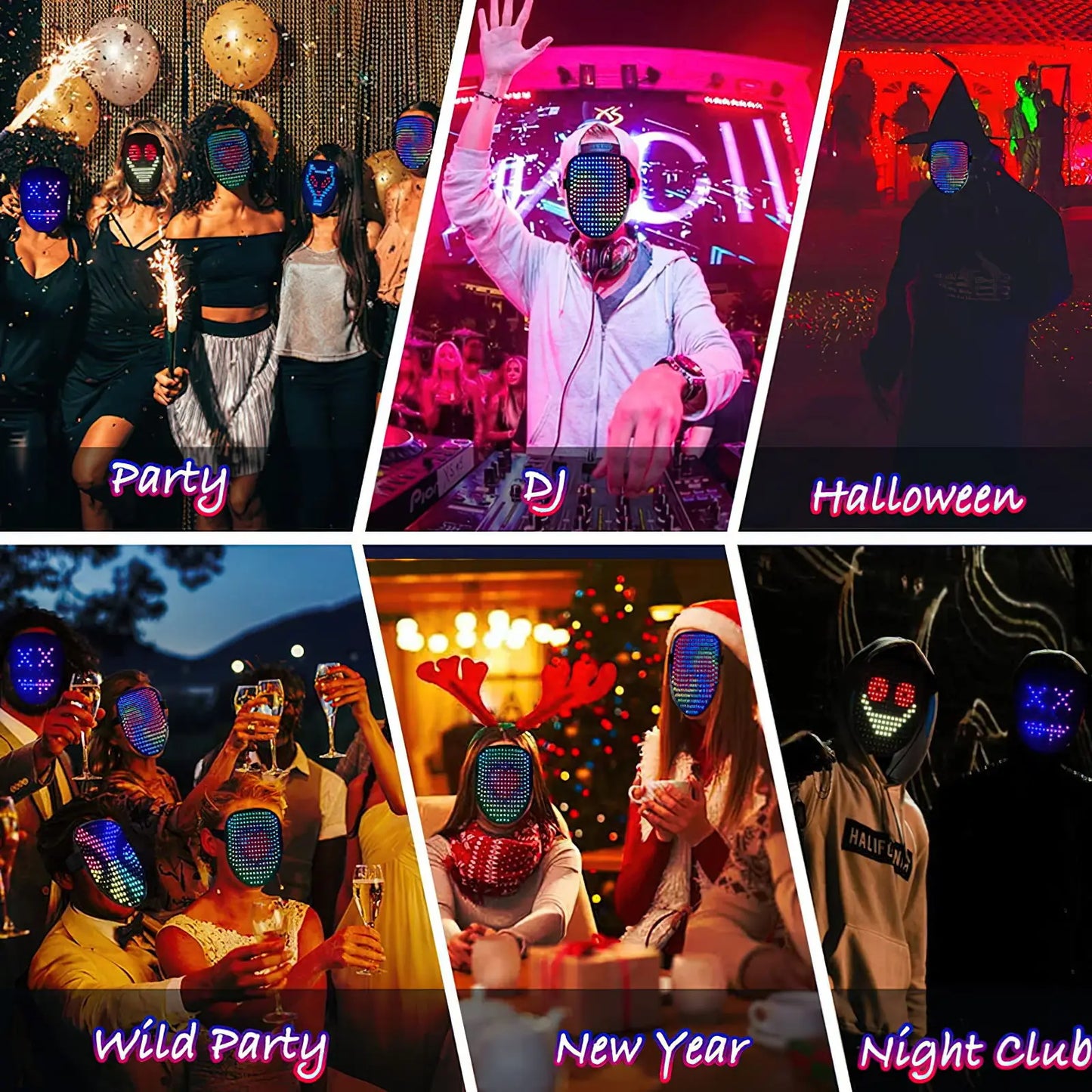 LED Mask with Gesture Sensing, Deformation, and Digital Glow - Perfect for Holiday, Christmas, Carnival, DJ Party, Makeup Ball, and More