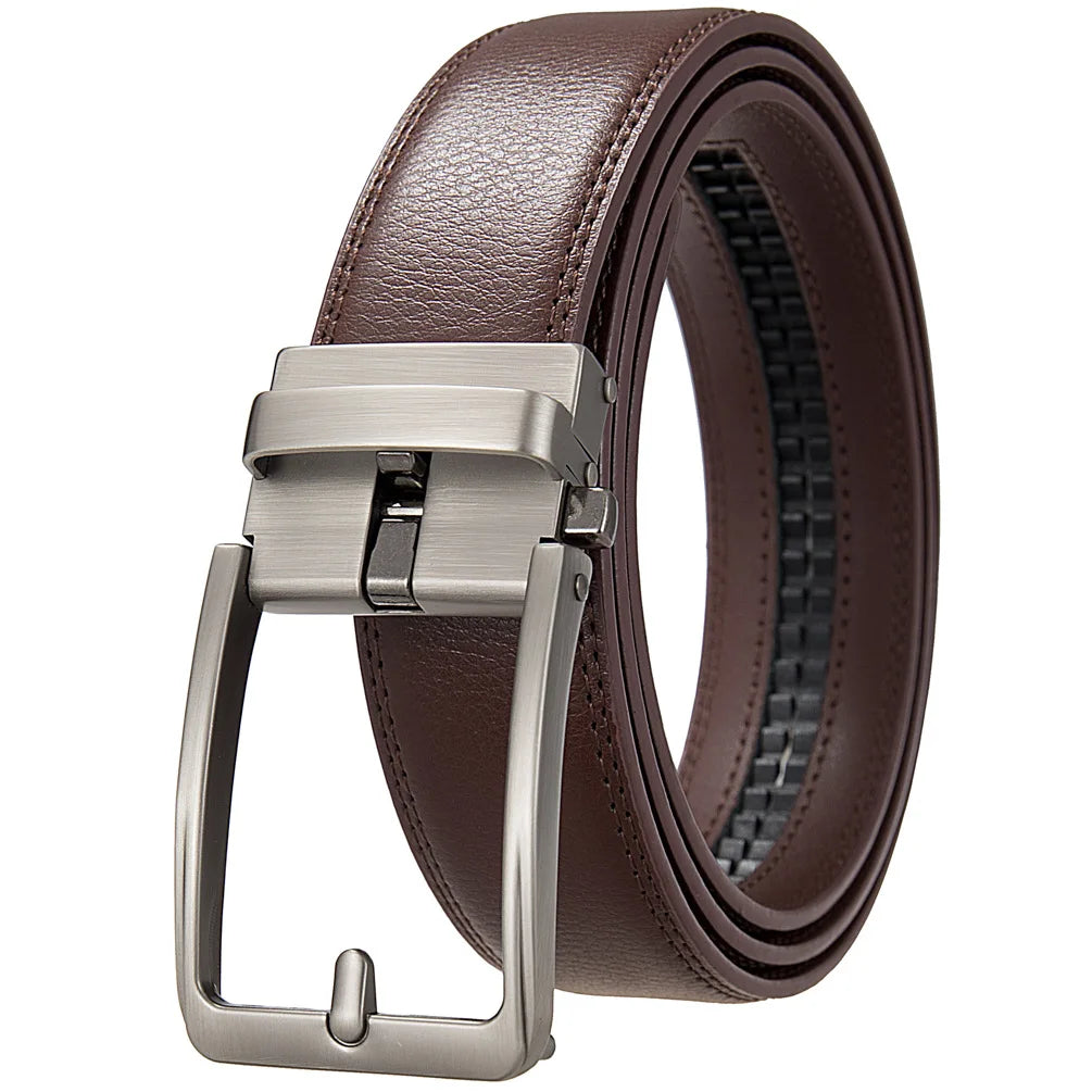 Genuine Leather Men's Click Belt – Luxury Designer Automatic Buckle for Jeans, High-Quality Waist Strap