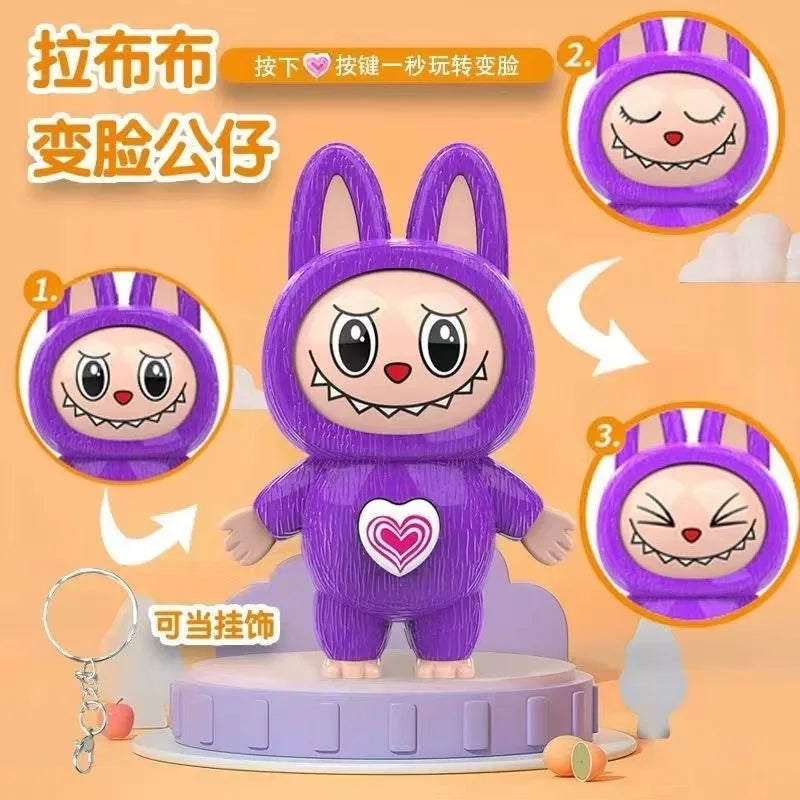 Labubu Cartoon Q-Version Face-Changing Doll Keychain – Kawaii Backpack Toy & Stress Relief Gift