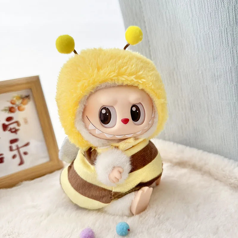 15-17cm Labubu Doll Clothes – Cute Pendant Outfits: Baby Bee, Dinosaur & Shark Accessories