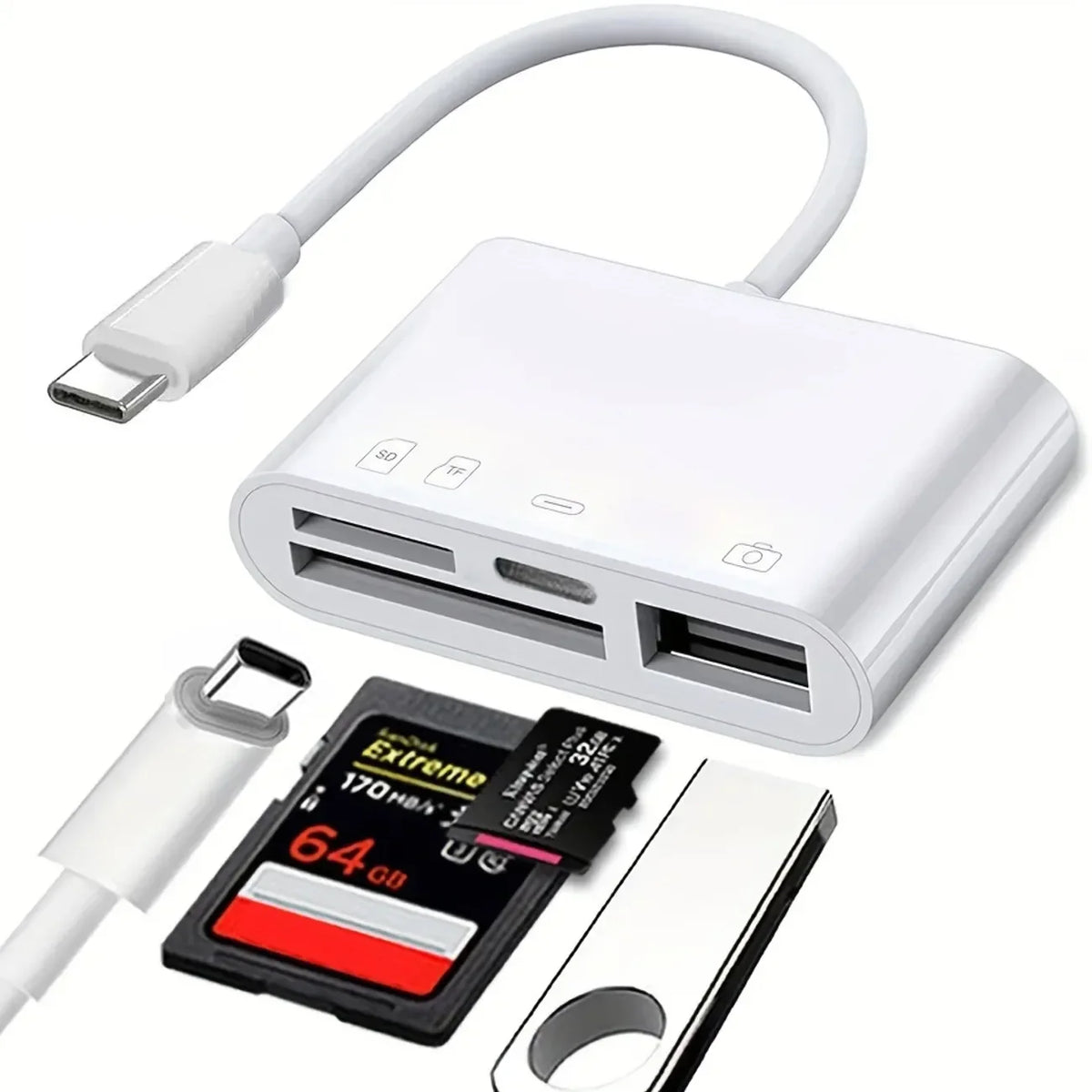 6-in-1 USB-C SD TF Card Reader Adapter with USB 3.0 OTG & 30W Fast Charging Port