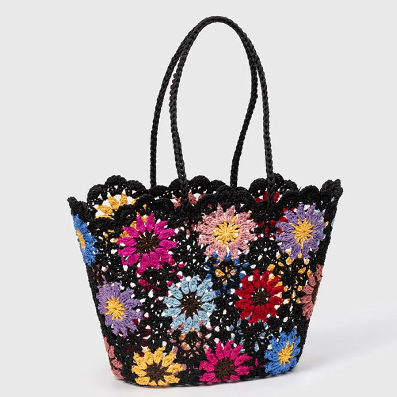 Women’s Handwoven Hollow Flower Handbag – Fashion Leisure Travel Tote Shoulder Bag for Vacation & Everyday Use