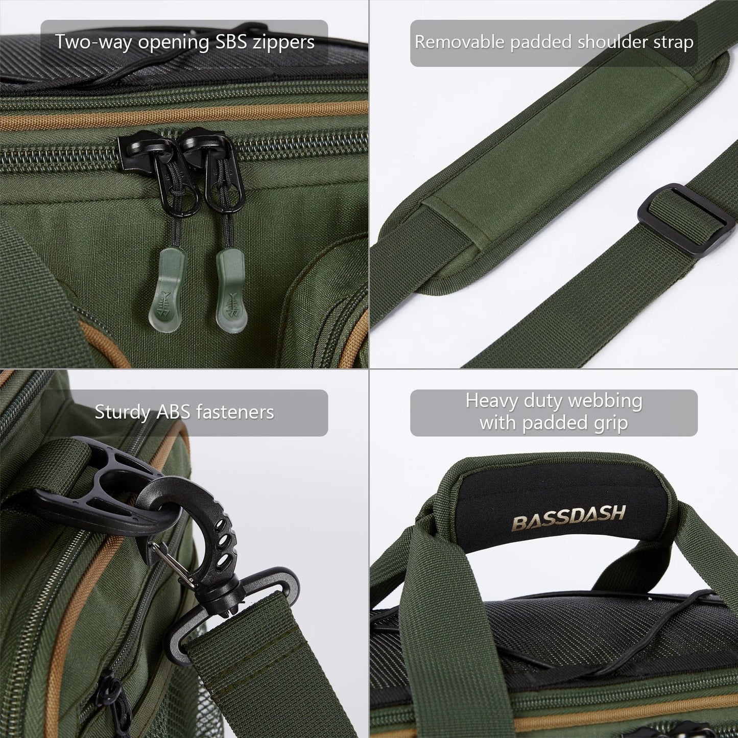 BASSDASH Fishing Tackle Shoulder Bag – Water-Resistant, Lightweight Gear Storage Pack with Hard Molded Bottom and Rain Cover