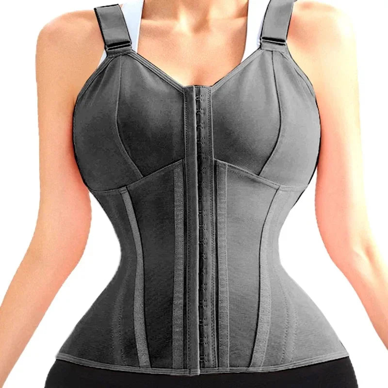 Double Compression Waist Trainer Corset – 17 Steel Bone Body Shaper Vest Bra, Flat Belly Slimming Fajas Colombianas