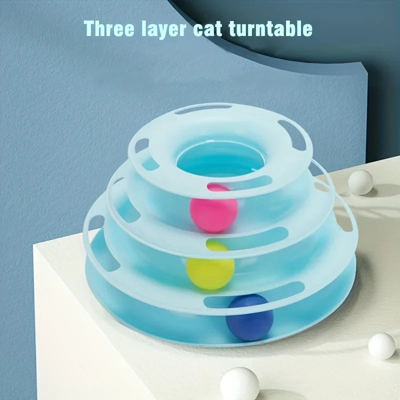 3-Layer Interactive Cat Toy Tower with Colorful Balls – Mental & Physical Exercise Puzzle Game for Active Cats