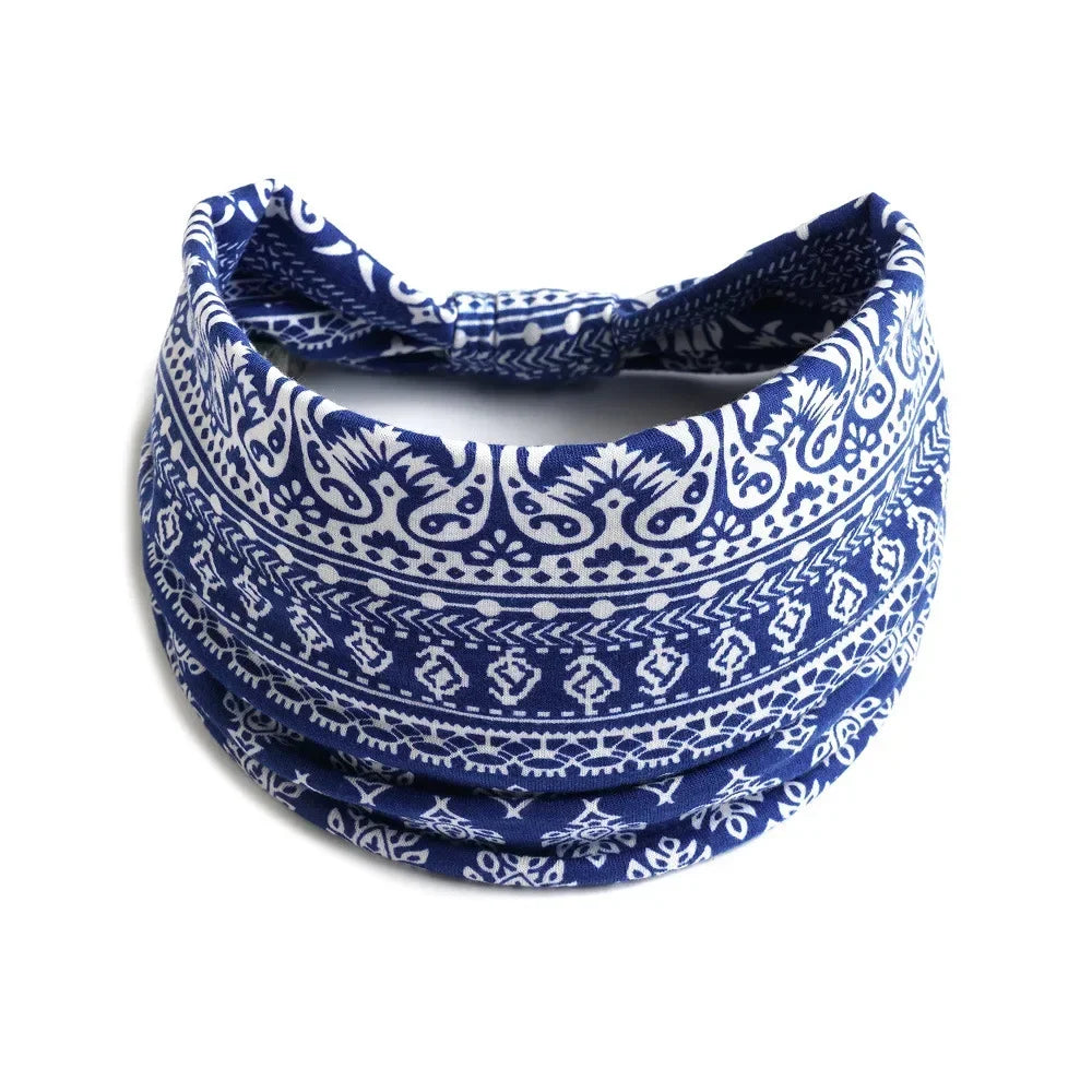 Bohemian Wide Cotton Stretch Headbands for Women – Turban Style Hairbands, Bandana Headwrap Hair Accessories