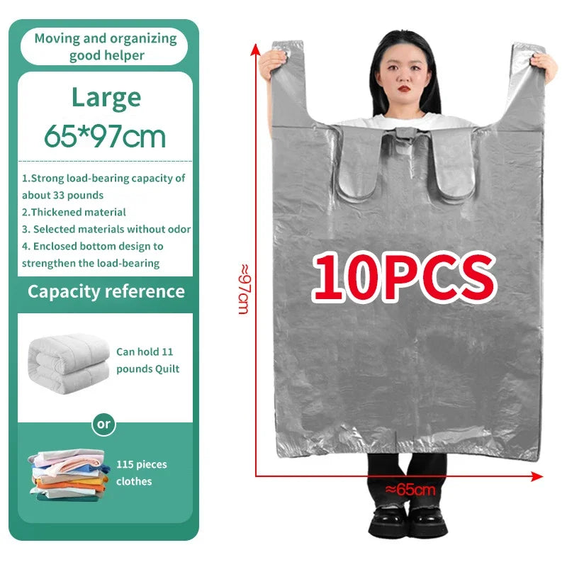 10PCS Large Capacity Thick Plastic Storage Bags — Moving & Packaging Bags for Clothes, Toys, Bedding & Blankets