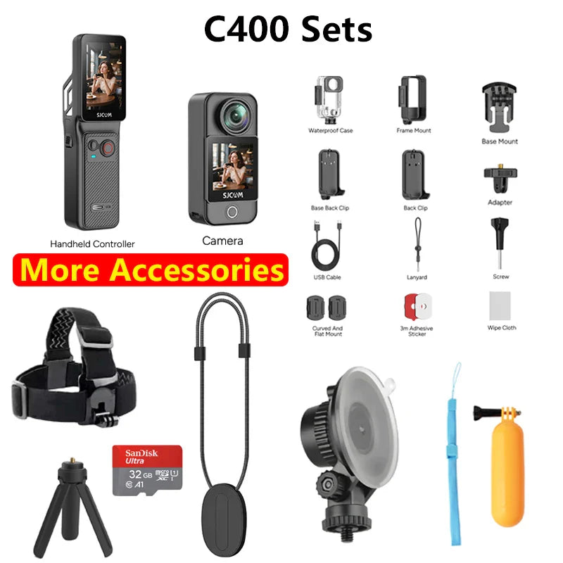 SJCAM C400 Action Camera Combo 4K Sport DV – Dual Touch Screen Vlog Camera with 7H Battery & Accessory Kit