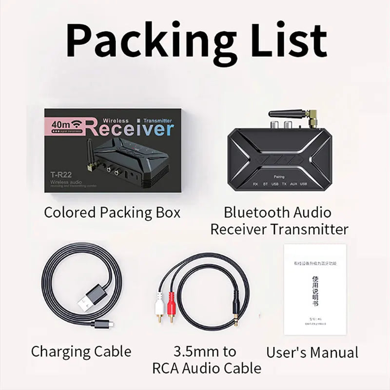 Bluetooth 5.0 HD Audio Transmitter – Low Latency Wireless Adapter with 3.5mm AUX, RCA & USB for TV, PC & Headphones