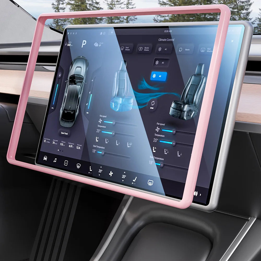 Gloss Navigation Screen Protector Frame for Tesla Model 3/Y – Soft Silicone Edge Display Cover & Central Control Protector