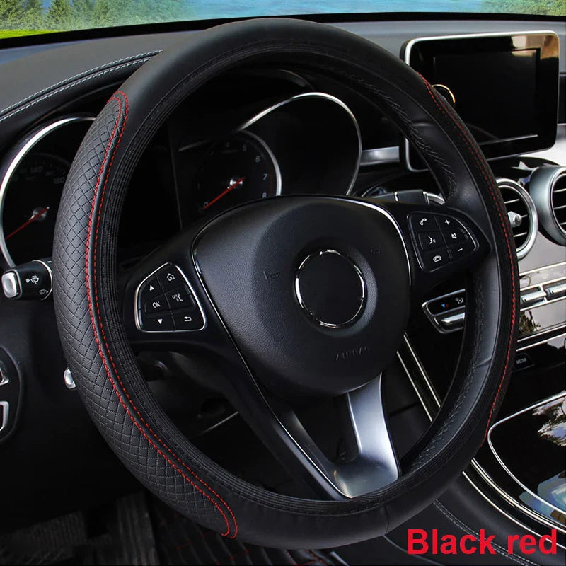 Universal Car Steering Wheel Cover - Microfiber Leather, Anti-Slip & Breathable, Fits 37-39cm Steering Wheels