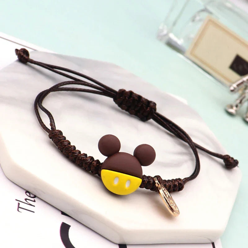 Mickey Mouse Hand-Woven Rope Bracelet – Cute Couple & Friends Fashion Jewelry, Adjustable Student Gift Wristband for Birthday & Casual Wear