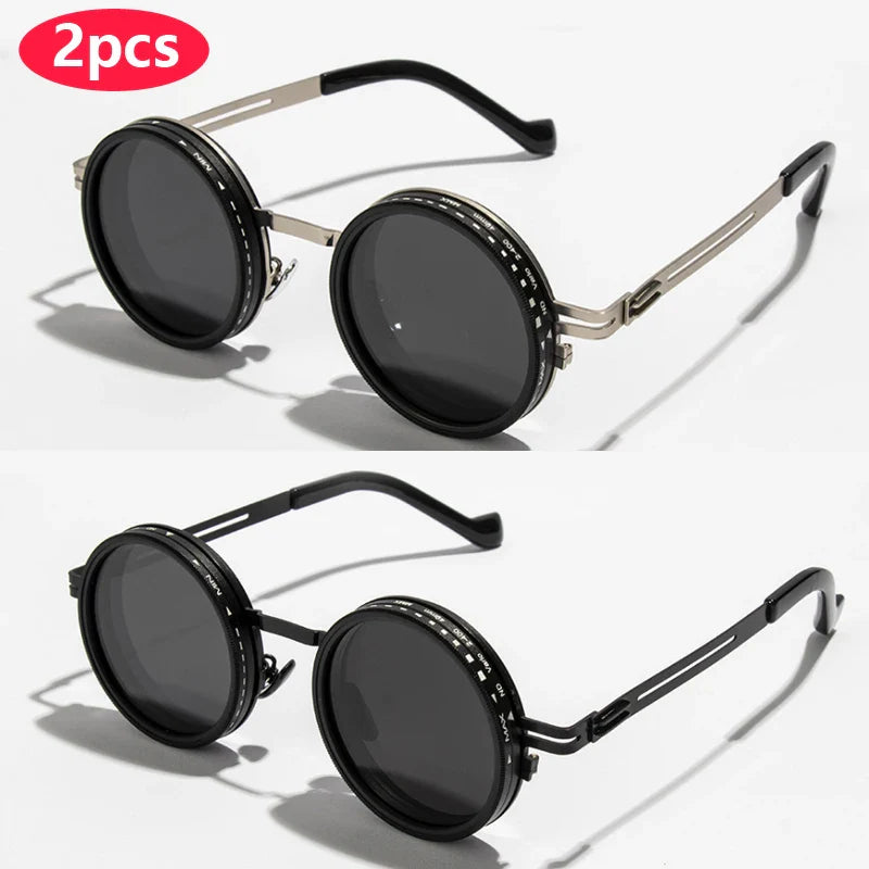 Polarized Round Sunglasses ND9 – Adjustable Dimming Retro Punk UV400 Shades for Men & Women, Ideal for Fishing & Outdoor Use