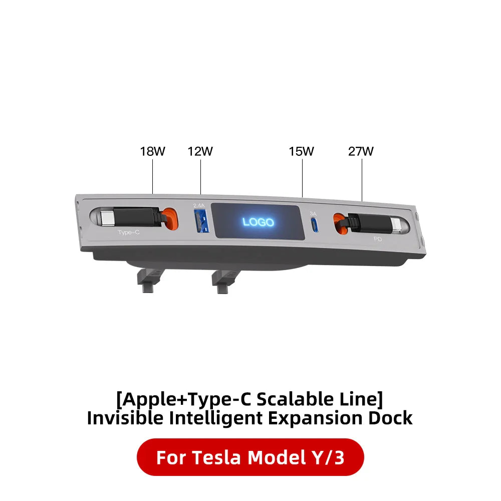 Tesla Model 3 & Model Y 27W Quick Charger USB Shunt Hub – Intelligent Docking Station Car Adapter & Splitter Extension